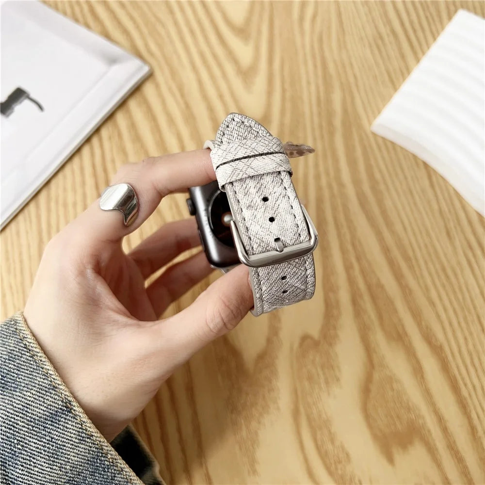 Watch Bands For Apple Watch Ultra 3 2 1 49mm / Series 11 10 46mm / 9 8 7 45mm / SE3 SE2 SE 6 5 4 44mm / 3 2 1 42mm Leather Wrist Strap with Steel Buckle - Bright Blue - 5
