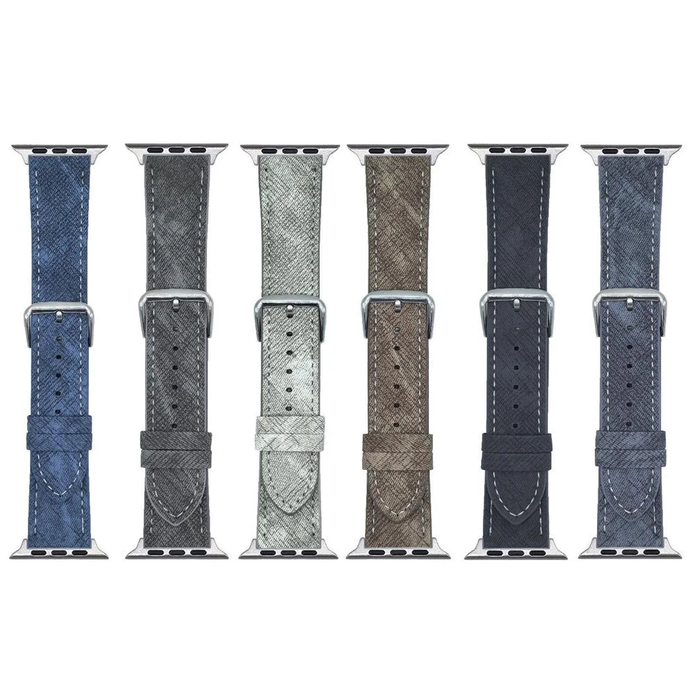 Watch Bands For Apple Watch Ultra 3 2 1 49mm / Series 11 10 46mm / 9 8 7 45mm / SE3 SE2 SE 6 5 4 44mm / 3 2 1 42mm Leather Wrist Strap with Steel Buckle - Bright Blue - 7