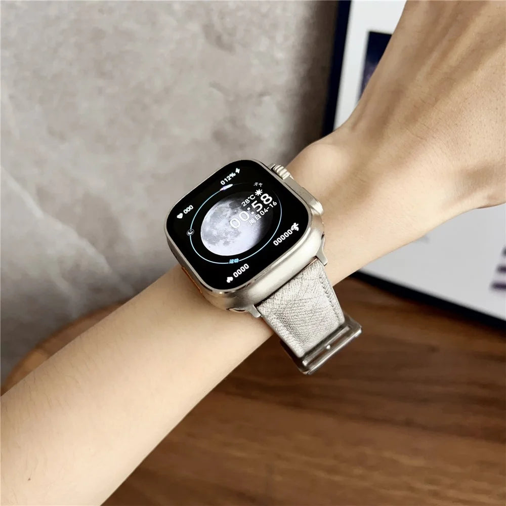 Leather Watchband For Apple Watch Ultra 3 2 1 49mm / Series 11 10 46mm / 9 8 7 45mm / SE3 SE2 SE 6 5 4 44mm / 3 2 1 42mm Wrist Strap Replacement - White - 2