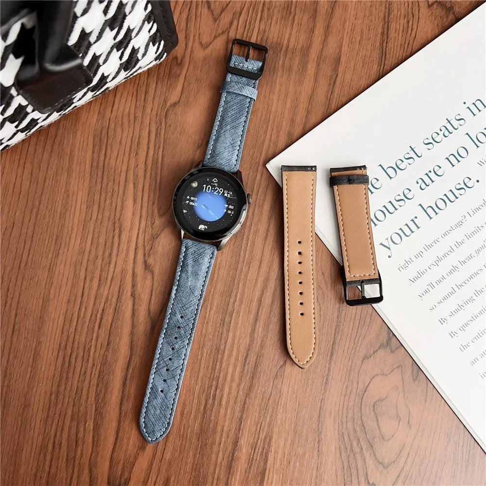 Double Loop Buckle Leather Band For Samsung Galaxy Watch7  /  Watch6 Watch Bands Universal 20mm Strap - White - 4