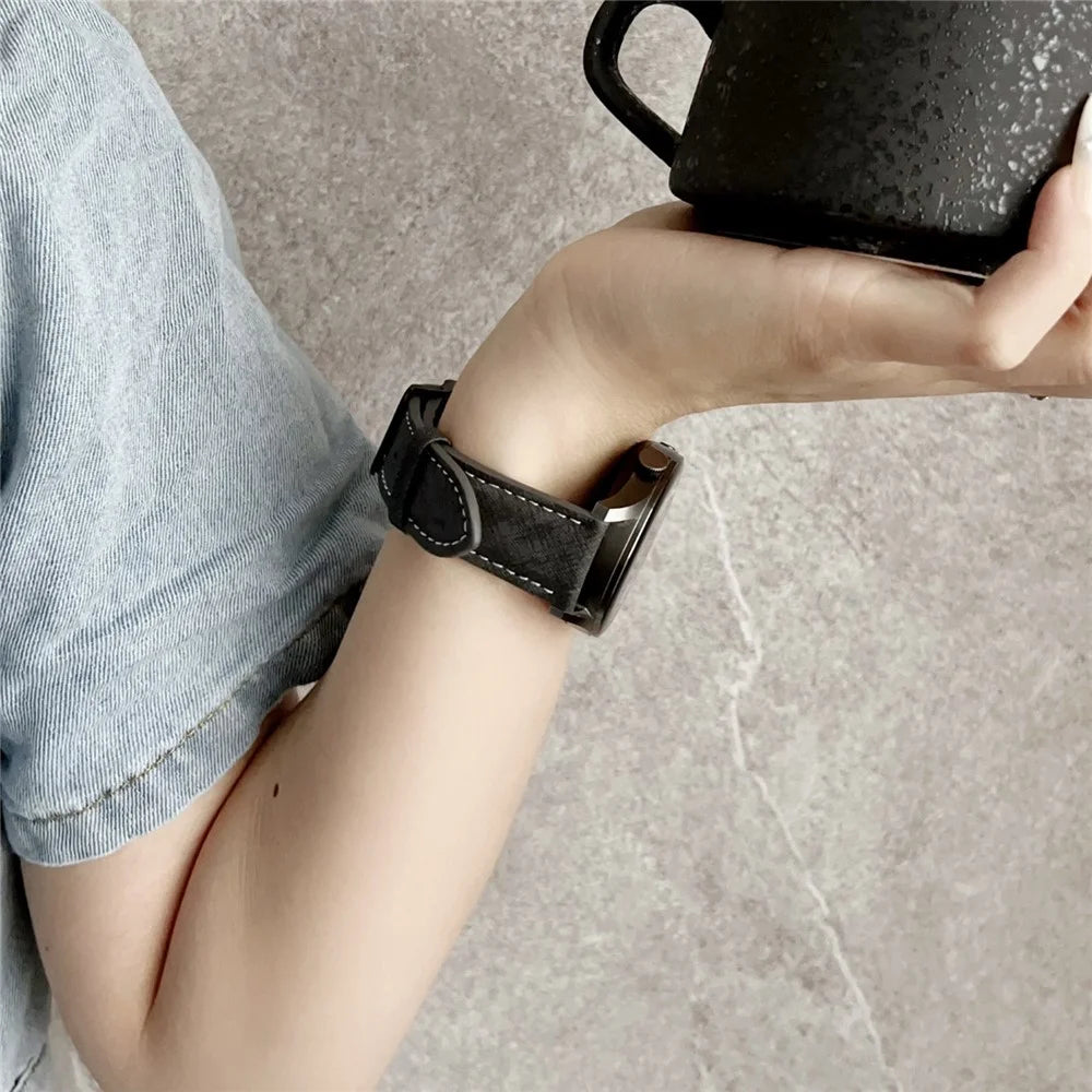 Double Loop Buckle Leather Band For Huawei Watch GT 5 46mm Watch Bands Universal 22mm Strap - Black - 2