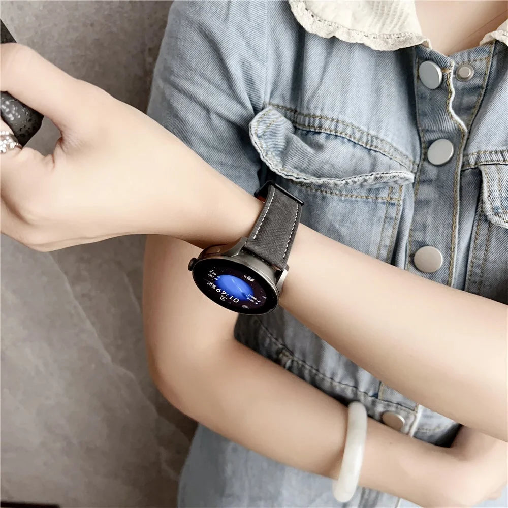 Double Loop Buckle Leather Band For Huawei Watch GT 5 46mm Watch Bands Universal 22mm Strap - Black - 3