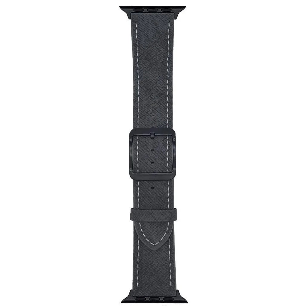 Double Loop Buckle Leather Band For Apple Watch Series 11 10 42mm / 9 8 7 41mm / SE3 SE2 SE 6 5 4 40mm / 3 2 1 38mm Watch Bands Strap - Black - 1
