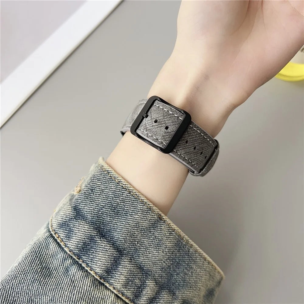 Double Loop Buckle Leather Band For Apple Watch Series 11 10 42mm / 9 8 7 41mm / SE3 SE2 SE 6 5 4 40mm / 3 2 1 38mm Watch Bands Strap - Black - 3