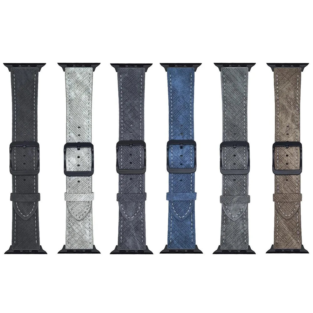 Double Loop Buckle Leather Band For Apple Watch Series 11 10 42mm / 9 8 7 41mm / SE3 SE2 SE 6 5 4 40mm / 3 2 1 38mm Watch Bands Strap - Black - 7