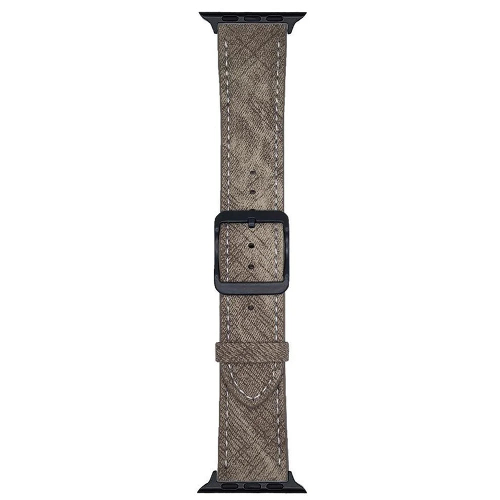 Double Loop Buckle Leather Band For Apple Watch Ultra 3 2 1 49mm / Series 11 10 46mm / 9 8 7 45mm / SE3 SE2 SE 6 5 4 44mm / 3 2 1 42mm Watch Strap - Cream Coffee - 1