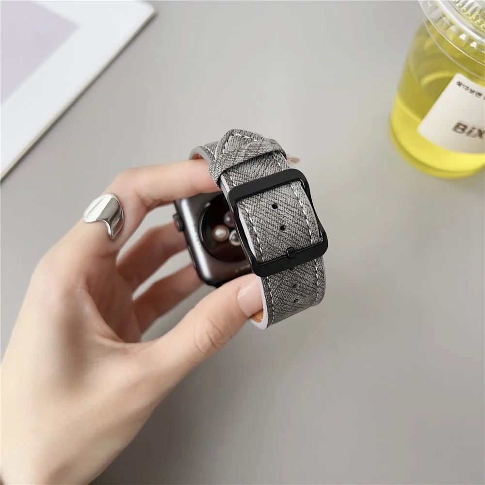Double Loop Buckle Leather Band For Apple Watch Ultra 3 2 1 49mm / Series 11 10 46mm / 9 8 7 45mm / SE3 SE2 SE 6 5 4 44mm / 3 2 1 42mm Watch Strap - Cream Coffee - 4