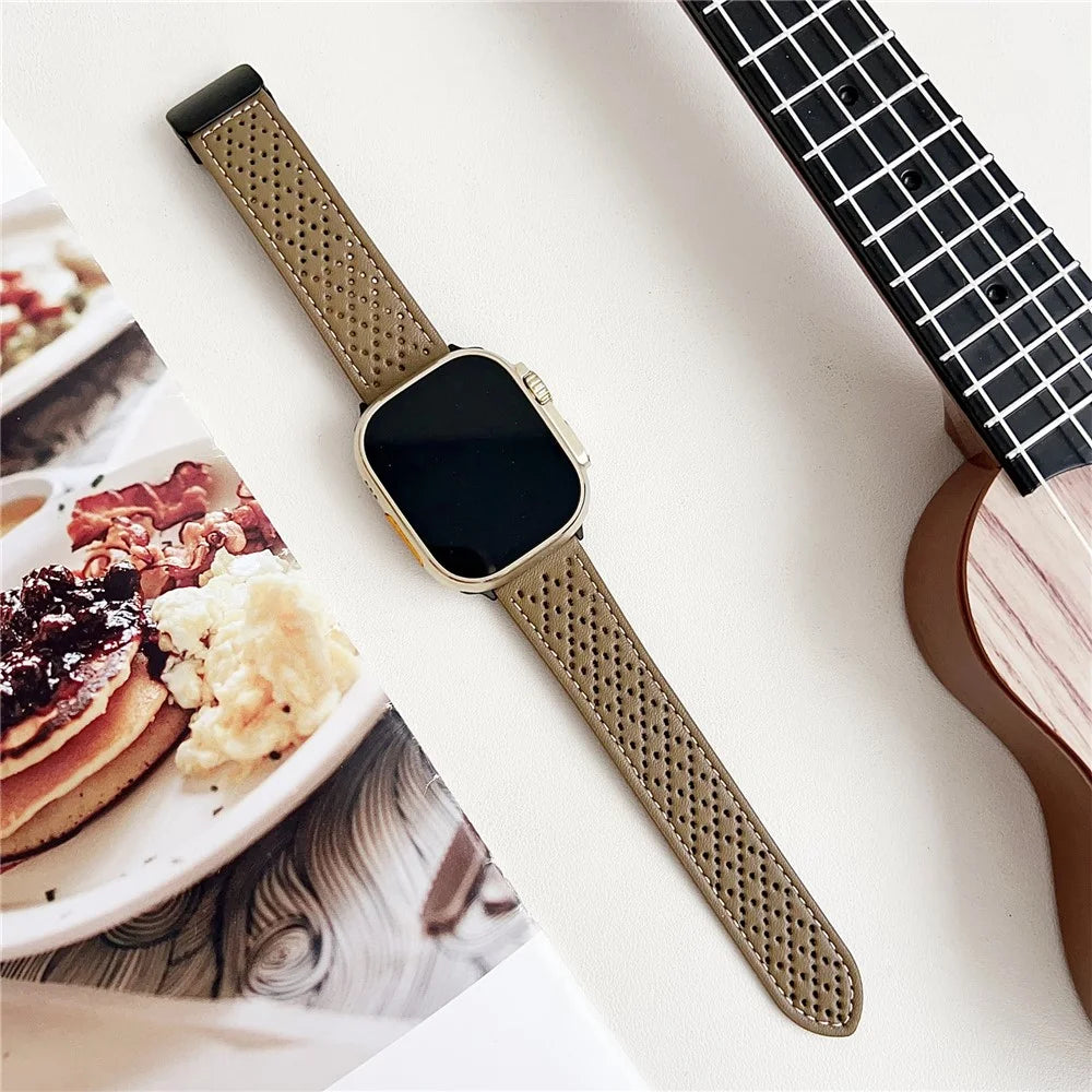 Microfiber Leather Watch Bands For Apple Watch Series 11 10 42mm / 9 8 7 41mm / SE3 SE2 SE 6 5 4 40mm / 3 2 1 38mm Breathable Magnetic Strap - Light Brown - 2