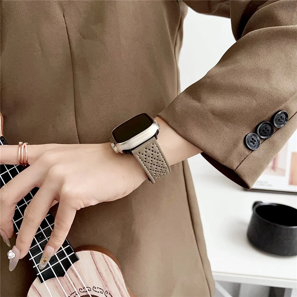 Microfiber Leather Watch Bands For Apple Watch Series 11 10 42mm / 9 8 7 41mm / SE3 SE2 SE 6 5 4 40mm / 3 2 1 38mm Breathable Magnetic Strap - Light Brown - 3