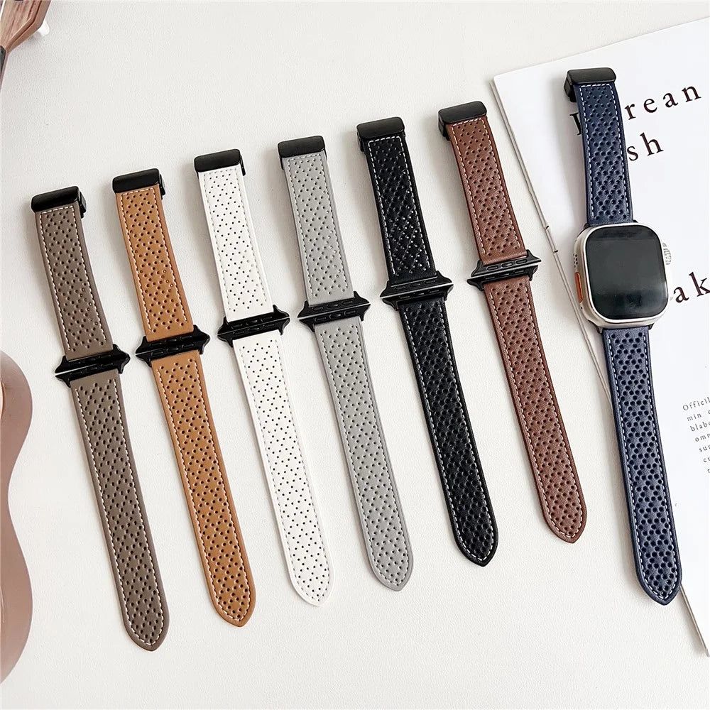 Microfiber Leather Watch Bands For Apple Watch Series 11 10 42mm / 9 8 7 41mm / SE3 SE2 SE 6 5 4 40mm / 3 2 1 38mm Breathable Magnetic Strap - Light Brown - 5