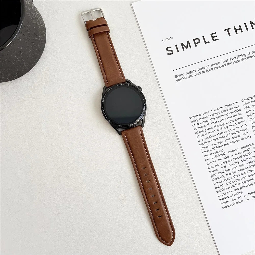 For Huawei Watch GT 5 46mm Watch Band 22mm Crazy Horse Texture Leather Wrist Strap - Yellow Brown - 2