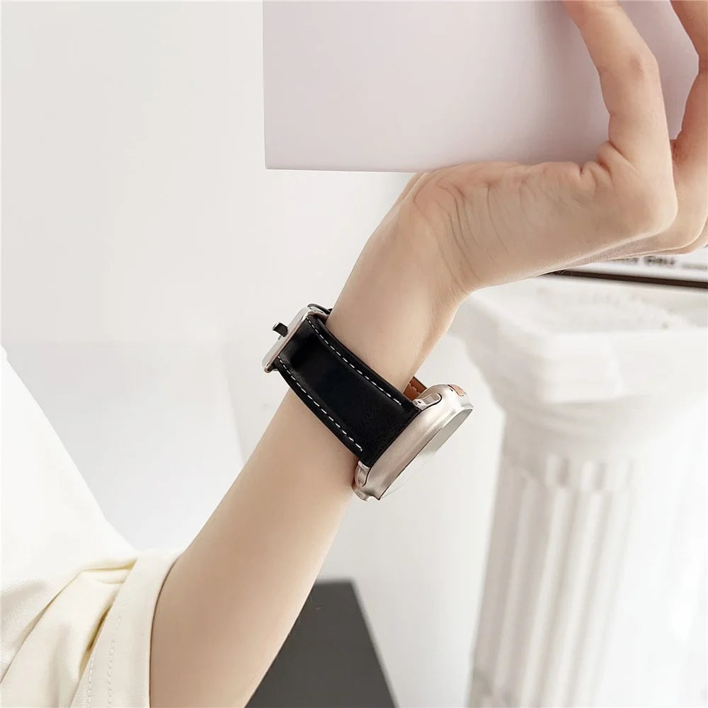 Watch Band For Apple Watch Series 11 10 42mm / 9 8 7 41mm / SE3 SE2 SE 6 5 4 40mm / 3 2 1 38mm Crazy Horse Texture Leather Wrist Strap - Black - 4