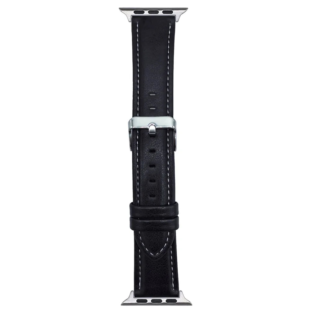 Watch Band For Apple Watch Ultra 3 2 1 49mm / Series 11 10 46mm / 9 8 7 45mm / SE3 SE2 SE 6 5 4 44mm / 3 2 1 42mm Crazy Horse Texture Leather Wrist Strap - Black - 1