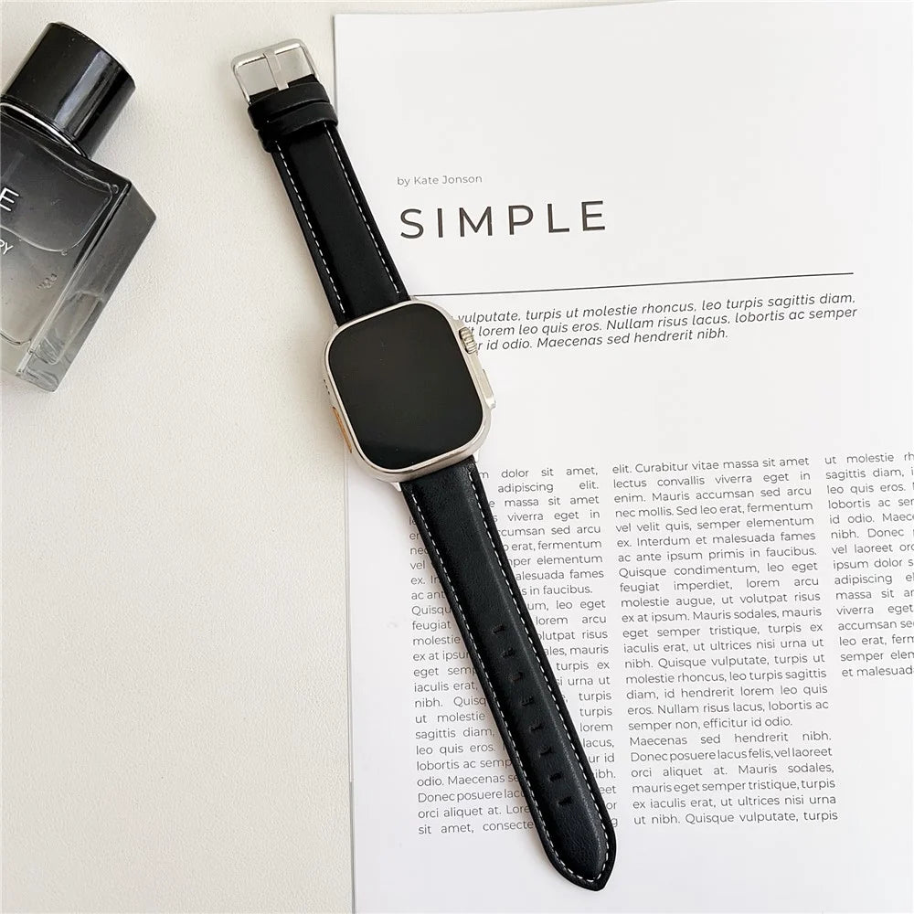 Watch Band For Apple Watch Ultra 3 2 1 49mm / Series 11 10 46mm / 9 8 7 45mm / SE3 SE2 SE 6 5 4 44mm / 3 2 1 42mm Crazy Horse Texture Leather Wrist Strap - Black - 2