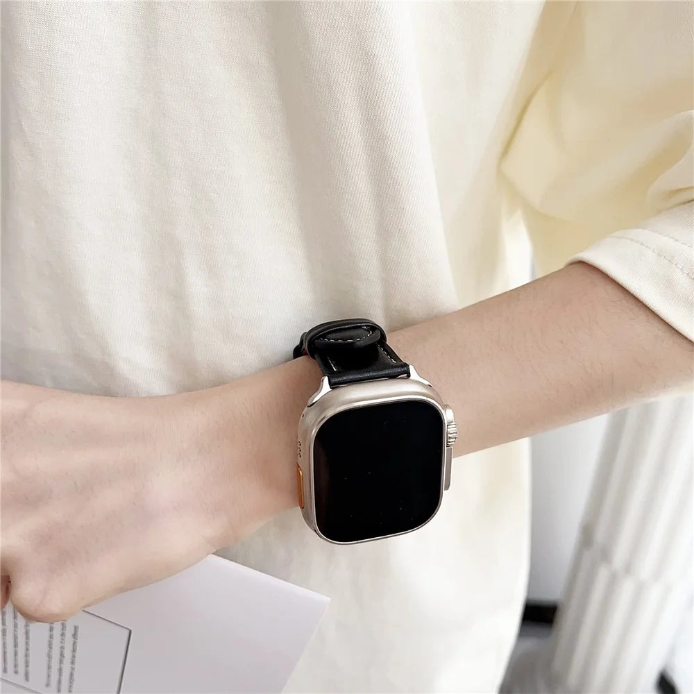 Watch Band For Apple Watch Ultra 3 2 1 49mm / Series 11 10 46mm / 9 8 7 45mm / SE3 SE2 SE 6 5 4 44mm / 3 2 1 42mm Crazy Horse Texture Leather Wrist Strap - Black - 3