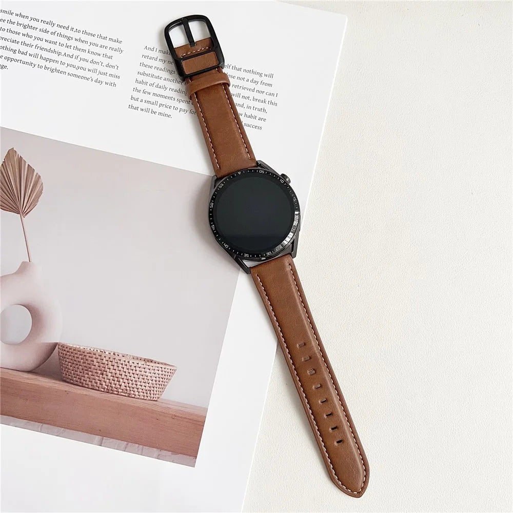 For Samsung Galaxy Watch7 44mm  /  40mm Watch Band 20mm Crazy Horse Texture Waist Pack Buckle Leather Wrist Strap - Yellow Brown - 2