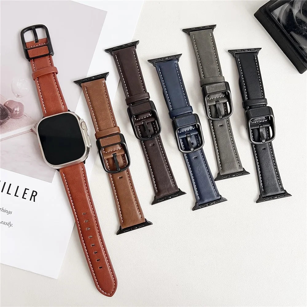 Watch Band For Apple Watch Series 11 10 42mm / 9 8 7 41mm / SE3 SE2 SE 6 5 4 40mm / 3 2 1 38mm Crazy Horse Texture Waist Pack Buckle Leather Strap - Black Brown - 6