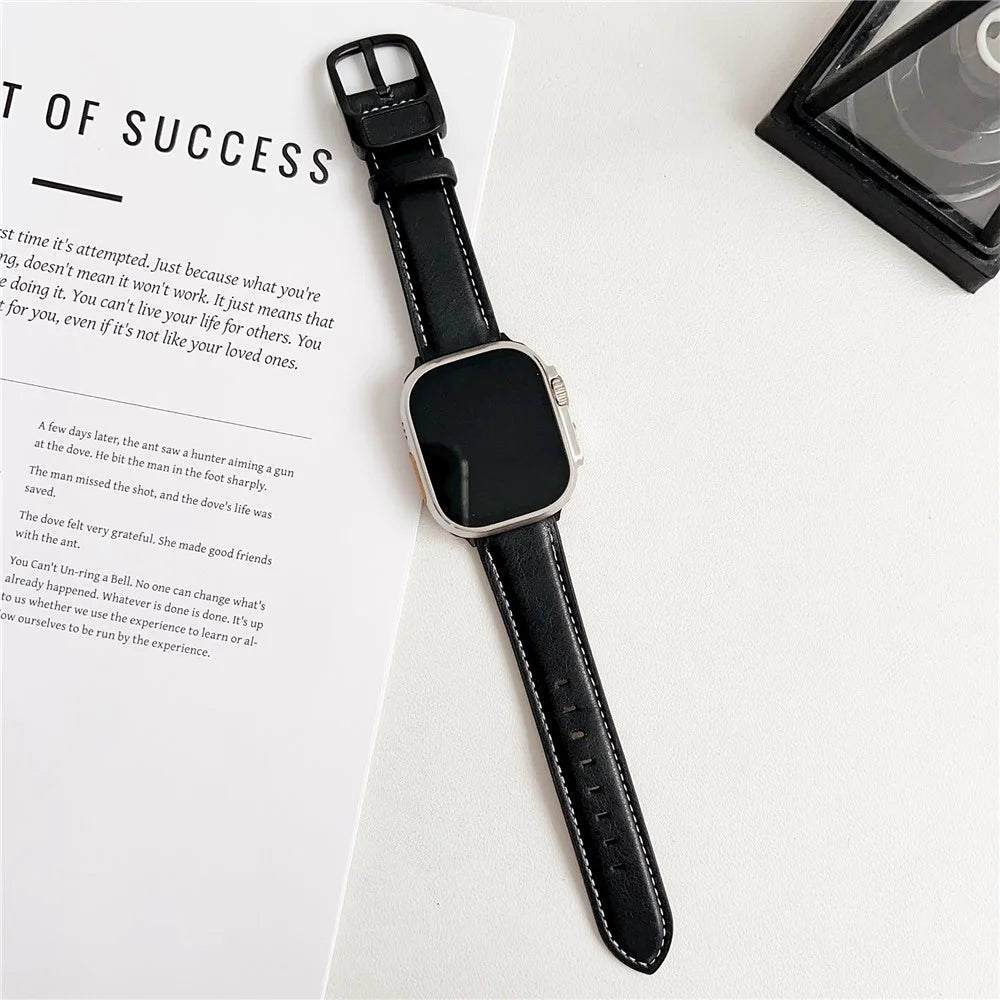 Crazy Horse Texture Waist Pack Buckle Leather Watch Band For Apple Watch Ultra 3 2 1 49mm / Series 11 10 46mm / 9 8 7 45mm / SE3 SE2 SE 6 5 4 44mm / 3 2 1 42mm - Black Brown - 2