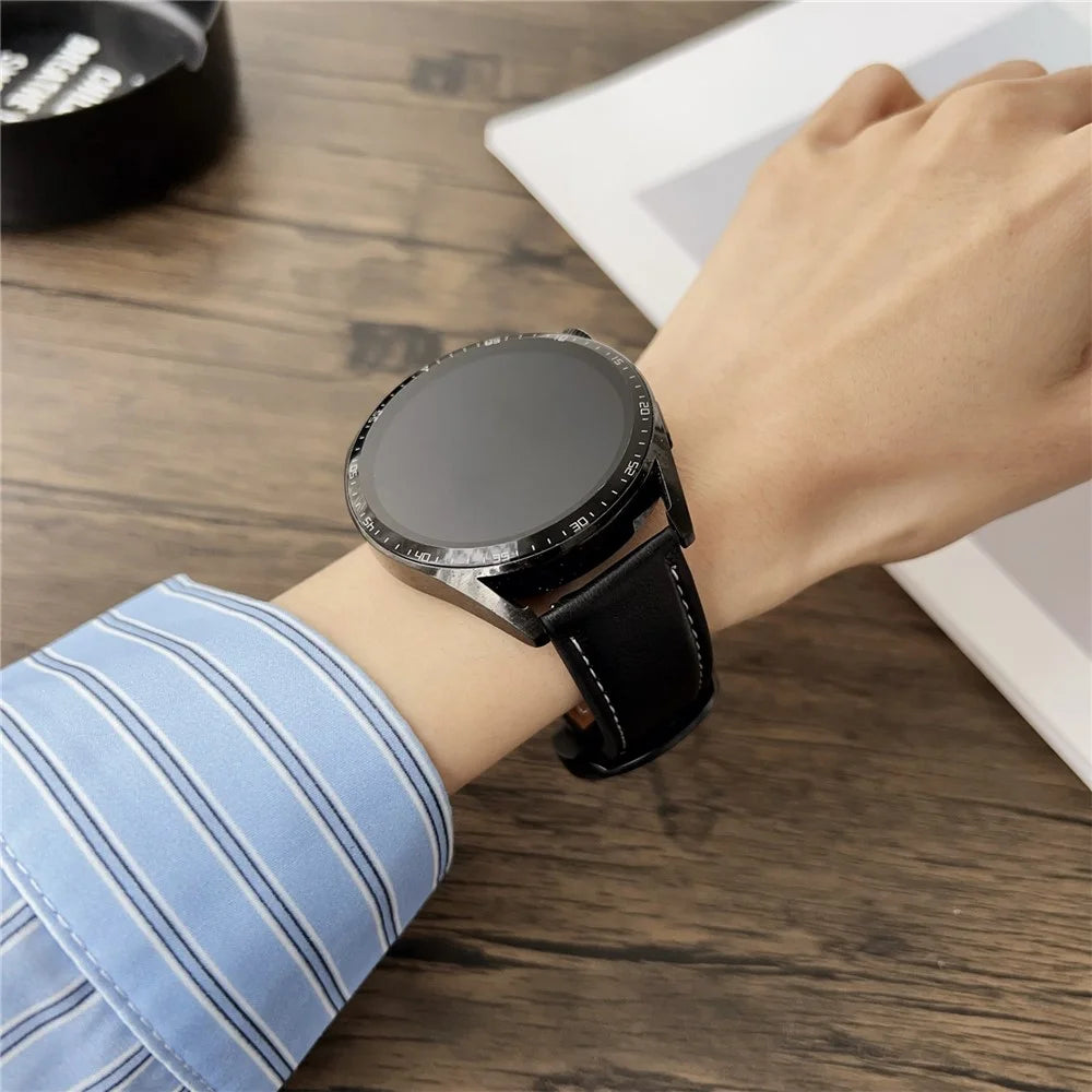 For Samsung Galaxy Watch7 44mm  /  40mm Watch Band 20mm Crazy Horse Texture Round Buckle Leather Wrist Strap - Black Brown - 4