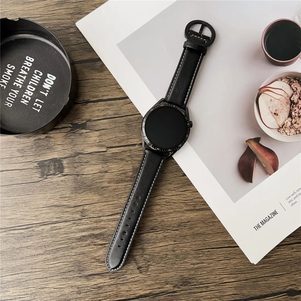 For Huawei Watch GT 5 46mm Watch Band 22mm Crazy Horse Texture Round Buckle Leather Wrist Strap - Black Brown - 2