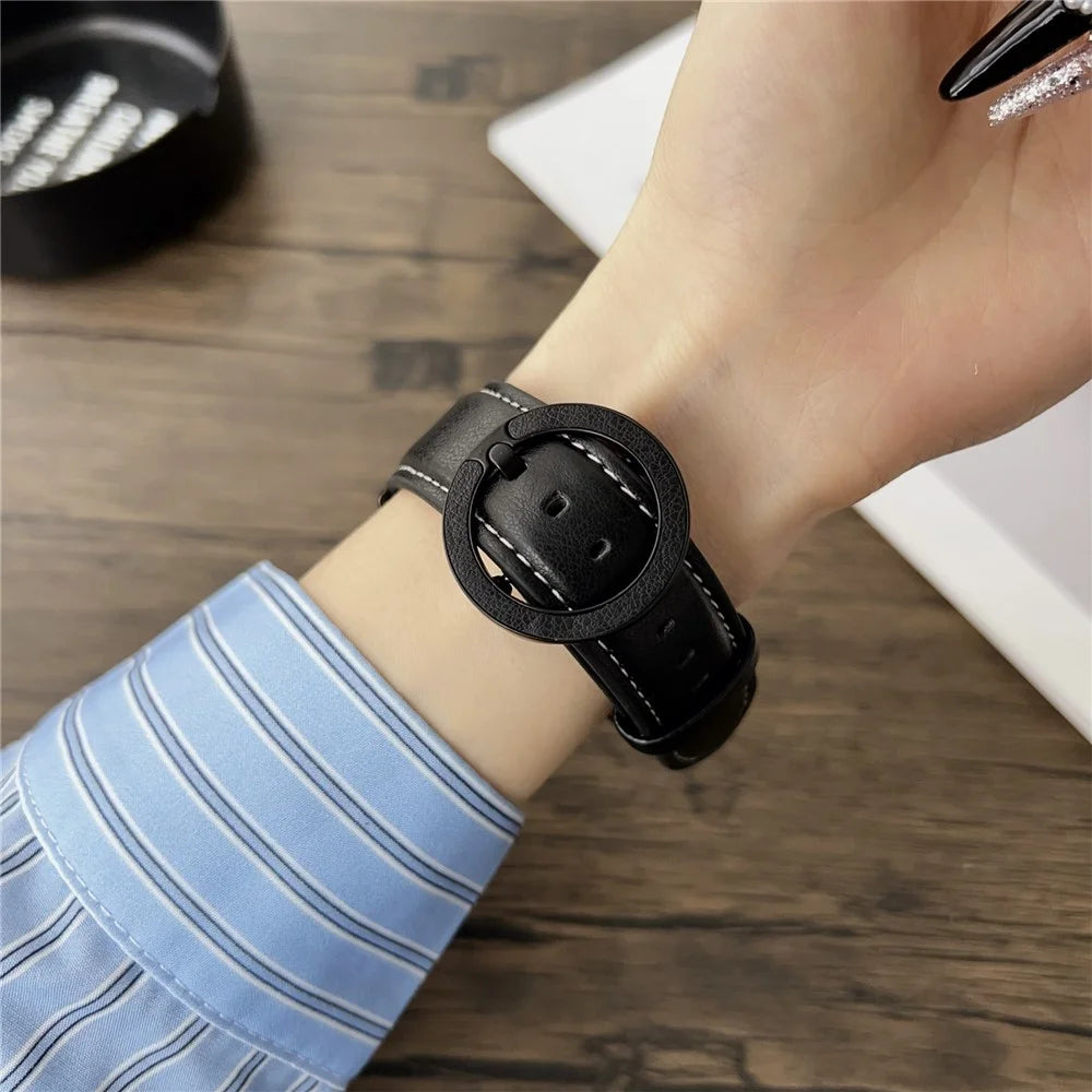 For Huawei Watch GT 5 46mm Watch Band 22mm Crazy Horse Texture Round Buckle Leather Wrist Strap - Black Brown - 5