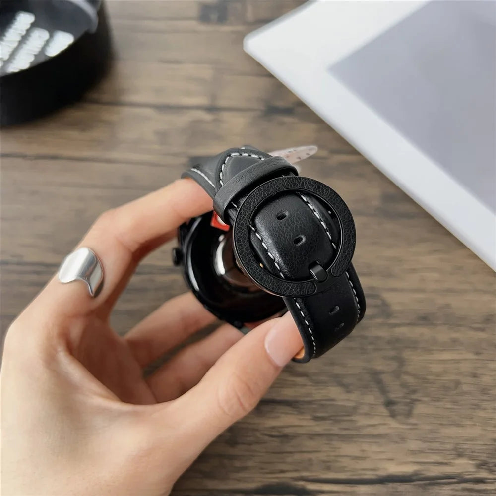For Huawei Watch GT 5 46mm Watch Band 22mm Crazy Horse Texture Round Buckle Leather Wrist Strap - Black Brown - 6