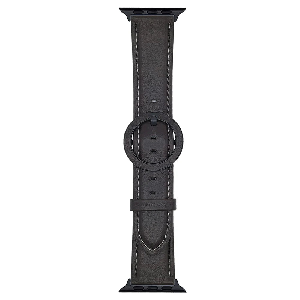 Watch Band For Apple Watch Series 11 10 42mm / 9 8 7 41mm / SE3 SE2 SE 6 5 4 40mm / 3 2 1 38mm Crazy Horse Texture Round Buckle Leather Wrist Strap - Black Brown - 1