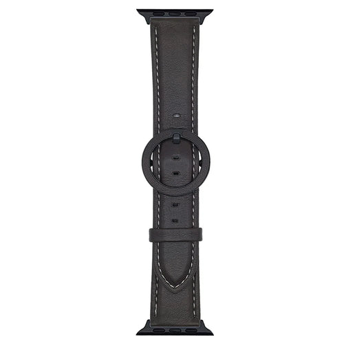 Crazy Horse Texture Round Buckle Leather Watch Band For Apple Watch Ultra 3 2 1 49mm / Series 11 10 46mm / 9 8 7 45mm / SE3 SE2 SE 6 5 4 44mm / 3 2 1 42mm - Black Brown - 1