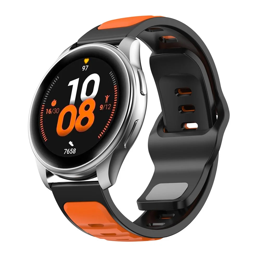 20mm Silicone Strap for Samsung Galaxy Watch7 40mm/44m/Huami Amazfit Active 2 Dual Color Sport Wrist Band - Orange  /  Black - 2