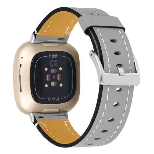Replacement Genuine Leather Smart Watch Strap Cowhide Wrist Band for Fitbit Versa 3/Sense - Grey - 1