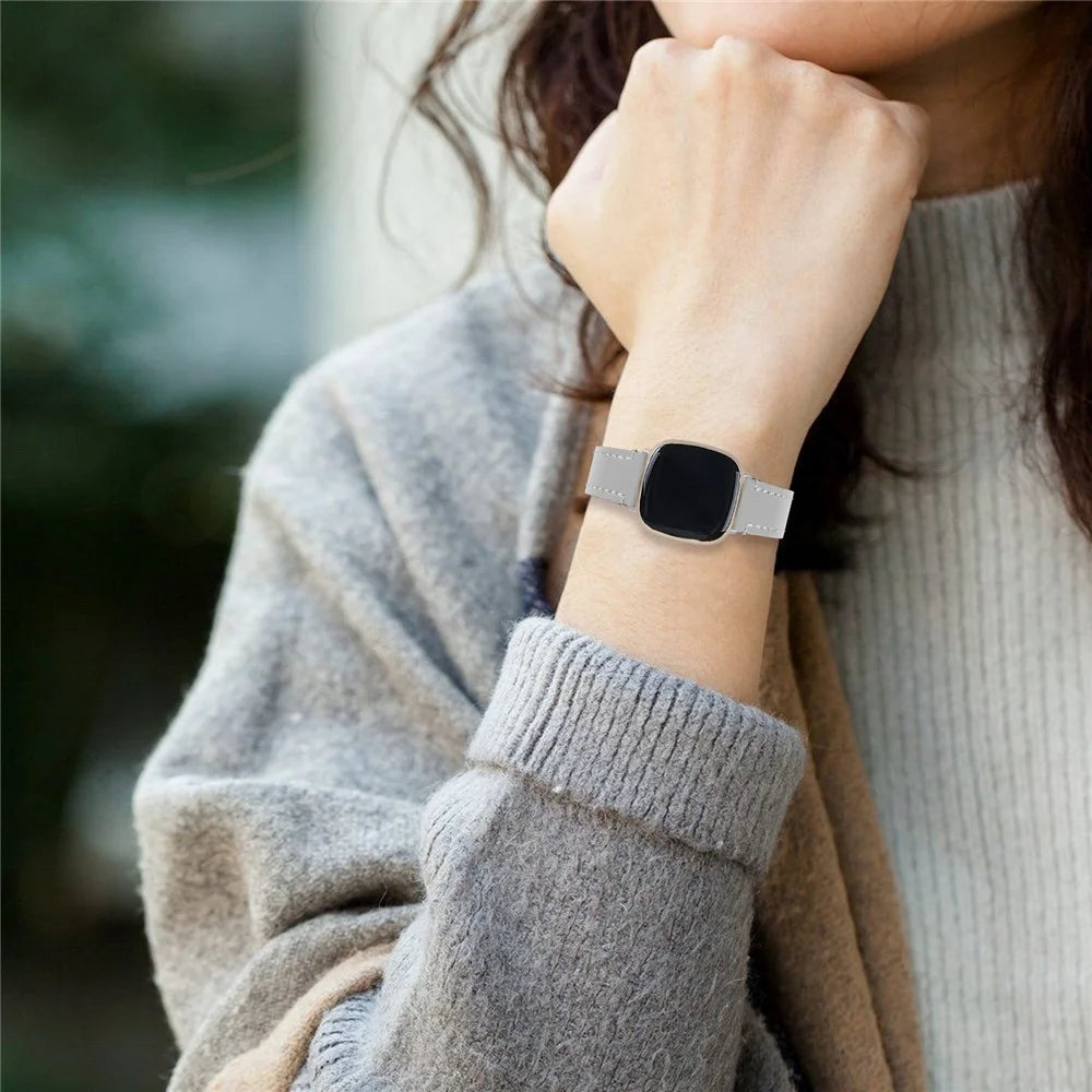 Replacement Genuine Leather Smart Watch Strap Cowhide Wrist Band for Fitbit Versa 3/Sense - Grey - 5