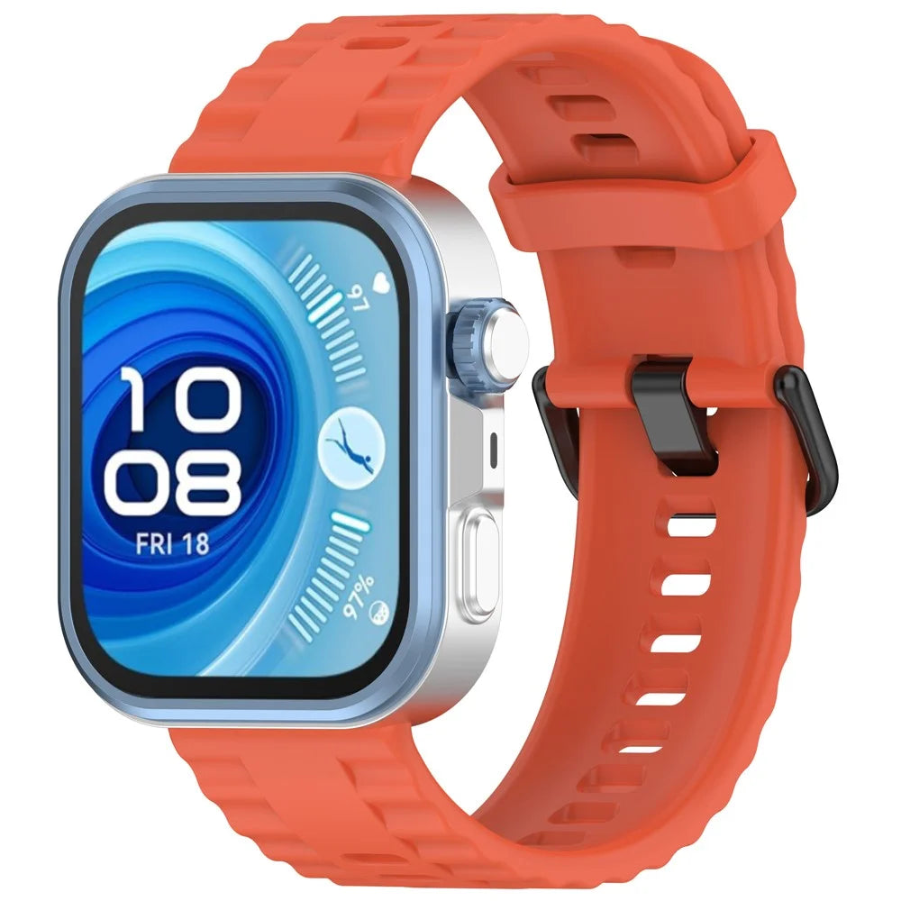 Silicone Strap with Black Buckle for Huawei Watch Fit 4 Pro / 4 / 3 Breathable Watch Band - Orange - 4