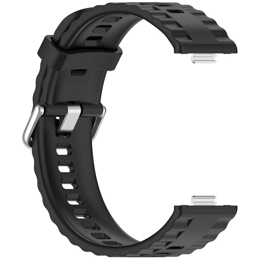 Silicone Strap with Silver Buckle for Huawei Watch Fit 4 Pro / 4 / 3 Breathable Watch Band - Black - 2
