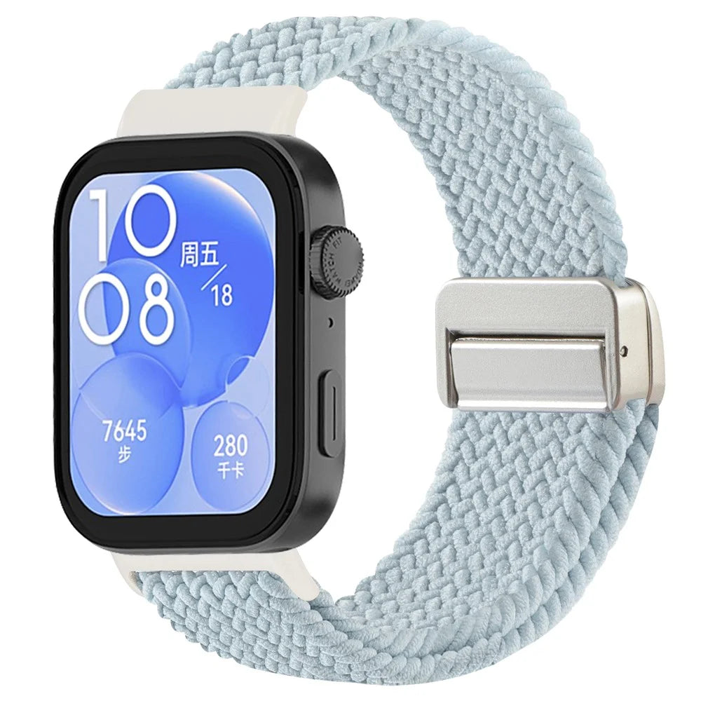 Replacement Strap for Huawei Watch Fit 4 Pro / 4 / 3 Nylon Braided Watch Band with Magnetic Buckle (Metal Joint) - Baby Blue - 2