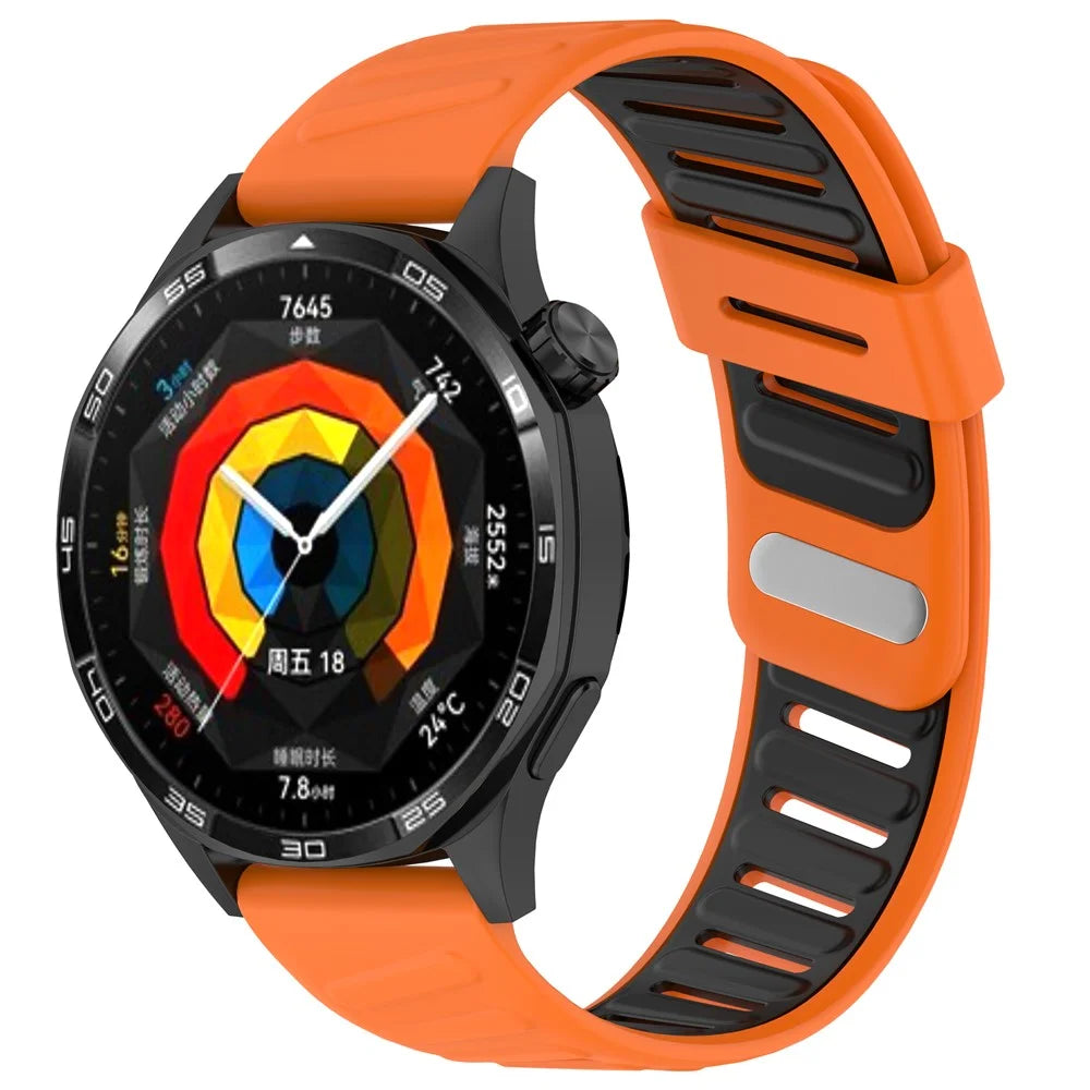 22mm Silicone Strap for Huawei Watch GT 5 46mm / Samsung Galaxy Watch3 45mm Dual Color Watch Band Tilted Hole Design - Orange / Black - 3