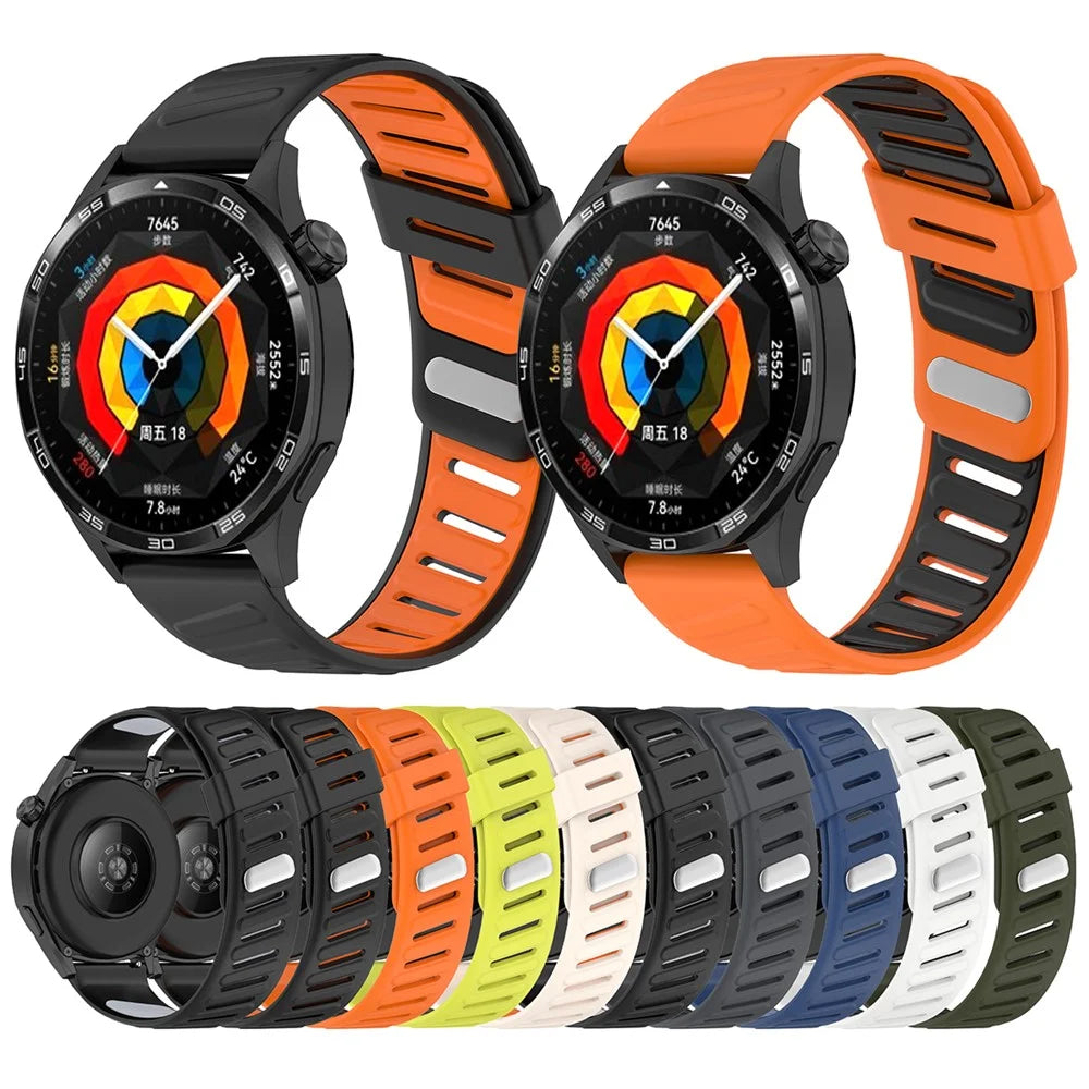 22mm Silicone Strap for Huawei Watch GT 5 46mm / Samsung Galaxy Watch3 45mm Dual Color Watch Band Tilted Hole Design - Orange / Black - 5