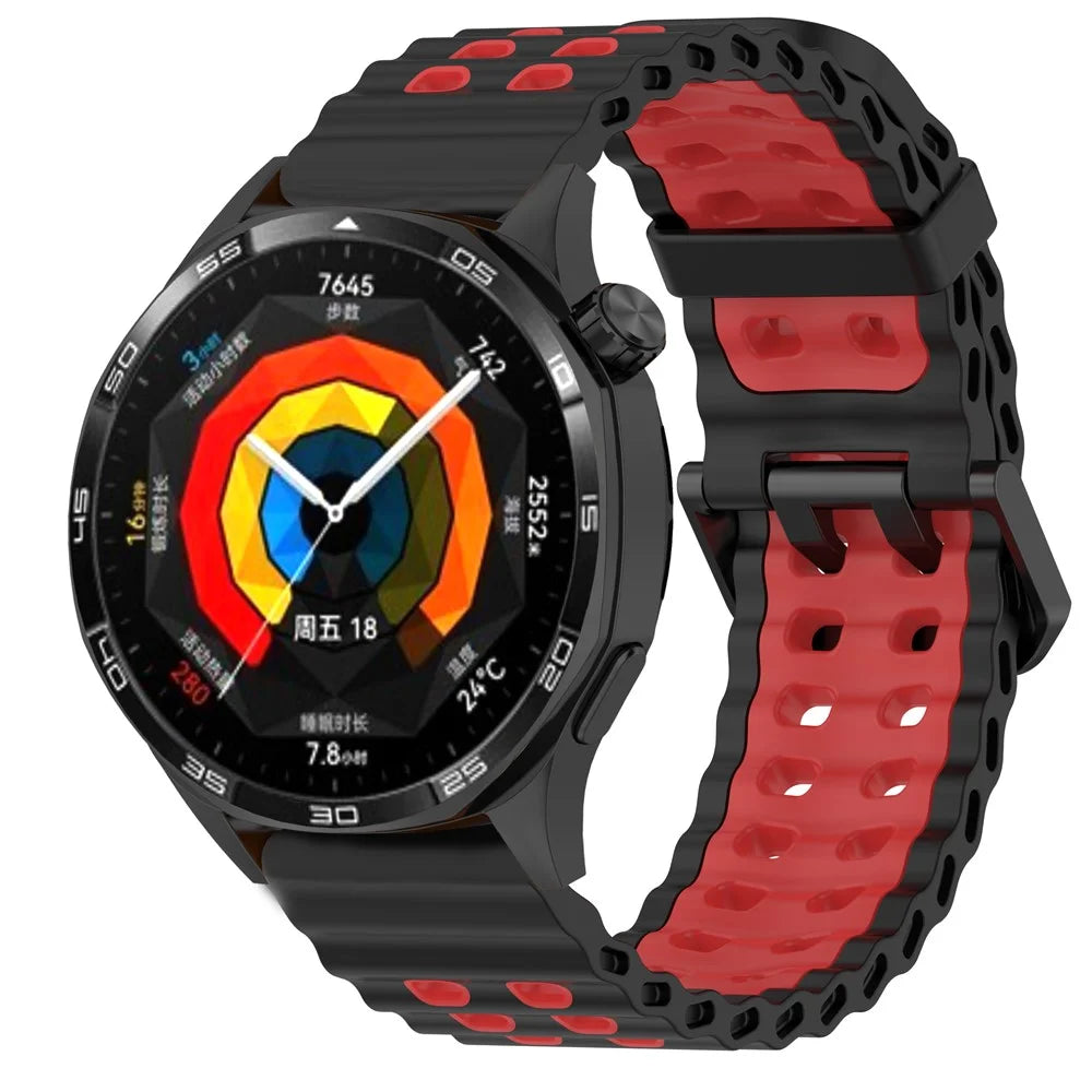 22mm Watch Band for Huawei Watch GT 5 46mm / Samsung Galaxy Watch3 45mm Dual Color Silicone Strap - Black / Red - 3