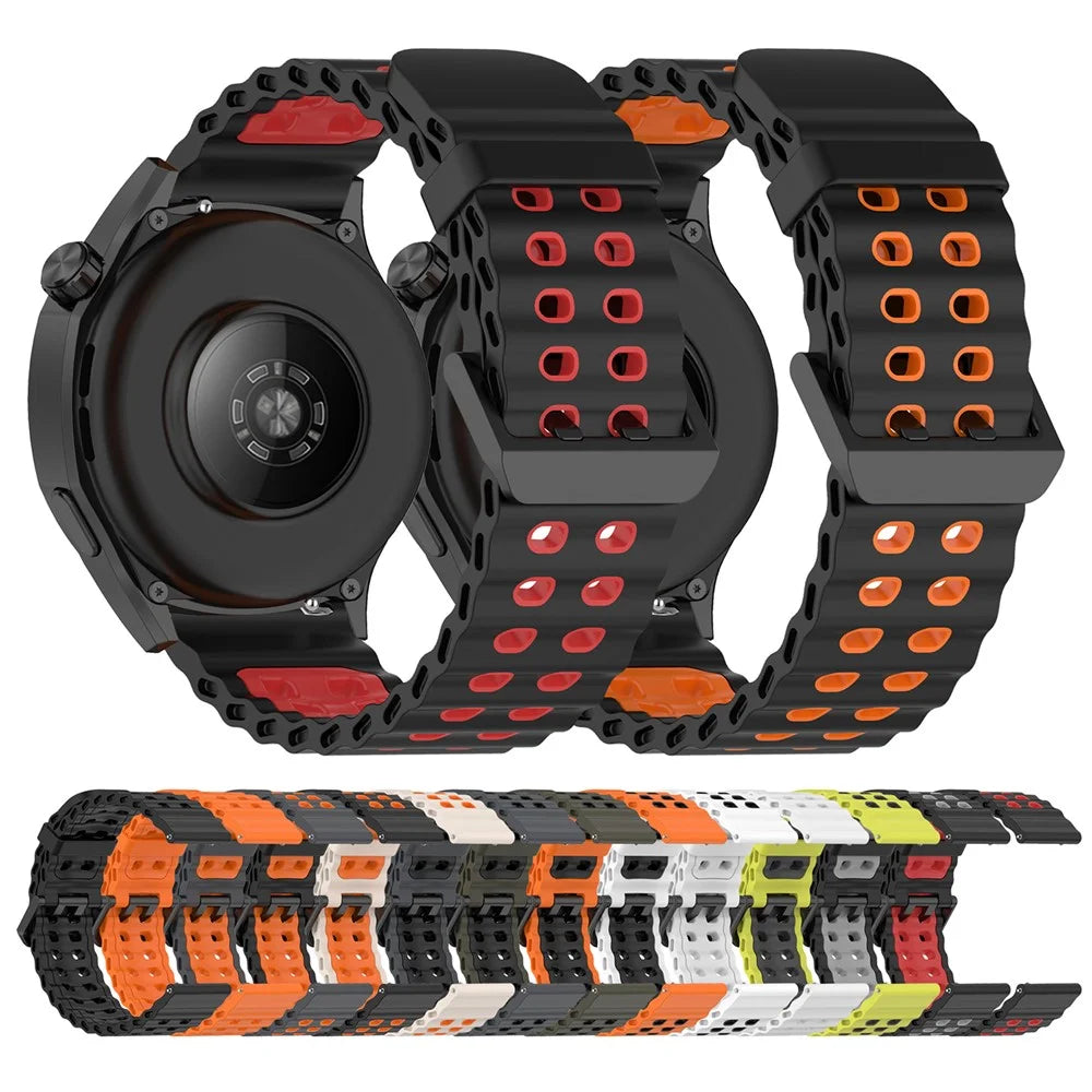 22mm Watch Band for Huawei Watch GT 5 46mm / Samsung Galaxy Watch3 45mm Dual Color Silicone Strap - Black / Red - 6