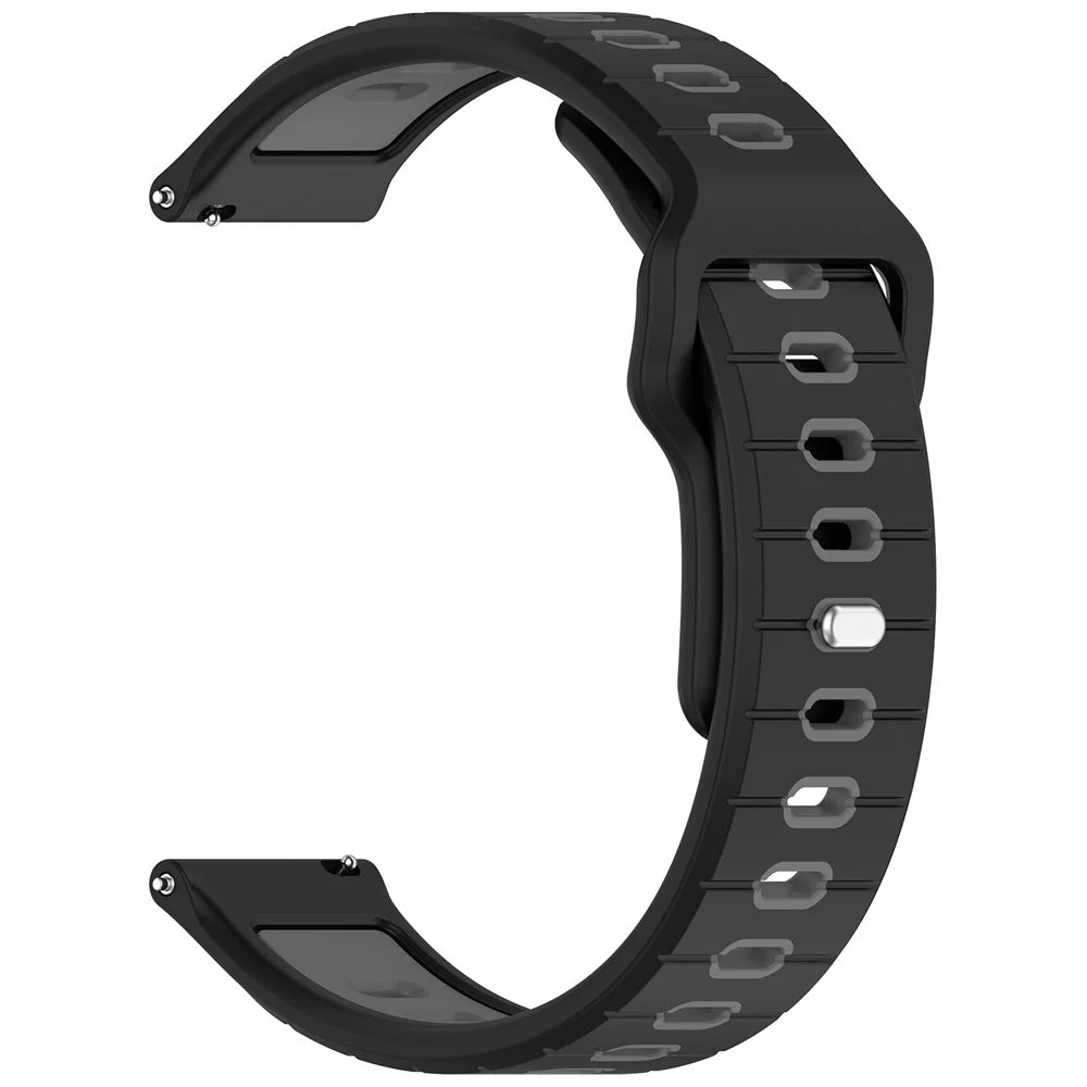 For Garmin Vivoactive 6 Silicone Watch Band 20mm Horizontal Stripe Reverse Buckle Wrist Strap - Black+Grey - 1