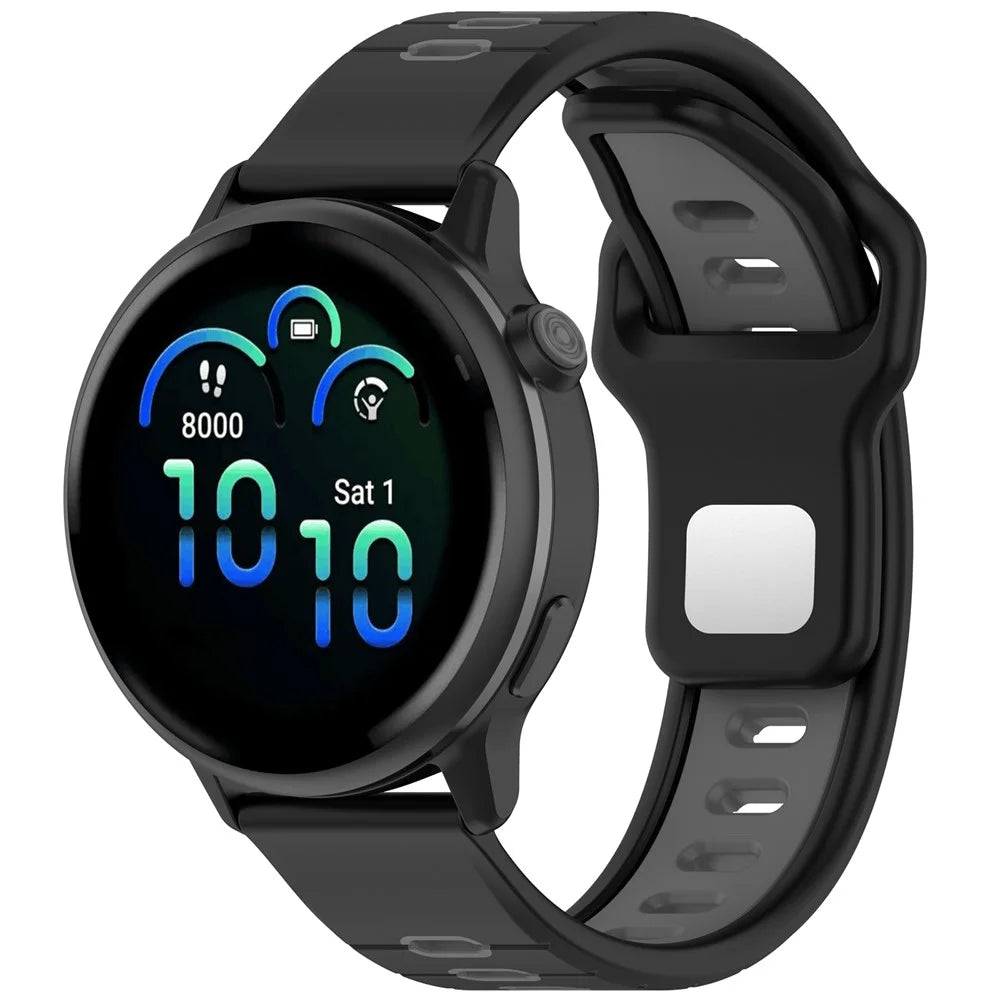 For Garmin Vivoactive 6 Silicone Watch Band 20mm Horizontal Stripe Reverse Buckle Wrist Strap - Black+Grey - 2