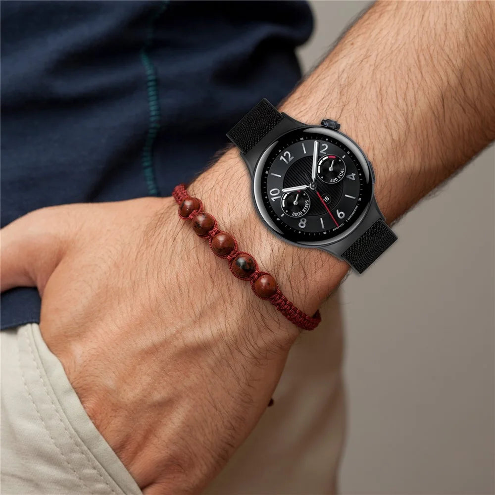 For vivo Watch 5 Nylon Braided Watch Band Elastic Wrist Strap with Slide Clasp - Black - 4