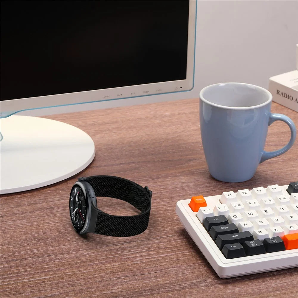 For vivo Watch 5 Nylon Braided Watch Band Elastic Wrist Strap with Slide Clasp - Black - 6