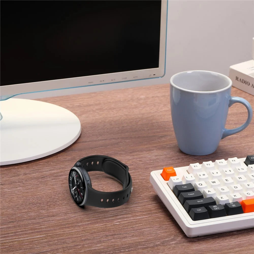 For vivo Watch 5 Sports Silicone Watch Band Solid Color Replacement Wrist Strap - Black - 7