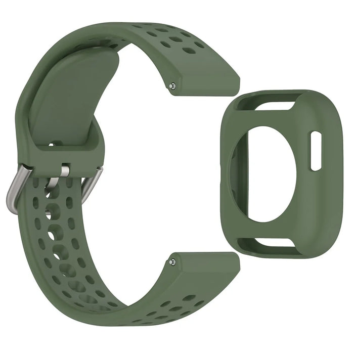 For Huami Amazfit Bip 6 A2435 Silicone Breathable Watch Band + Protective Case - Dark Green - 3