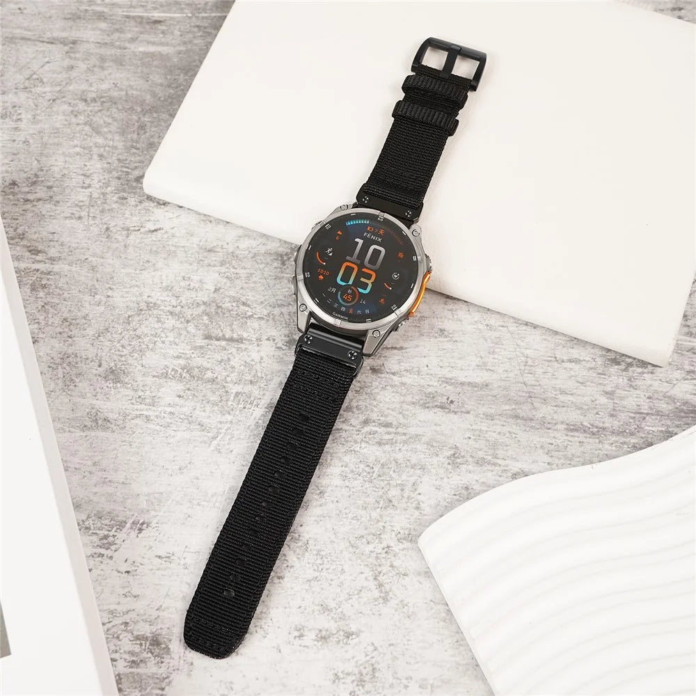 22mm Watch Band for Garmin Fenix 7 Pro 47mm / Fenix 8 47mm / Tactix 8 47mm Adjustable Nylon Strap - Black - 3