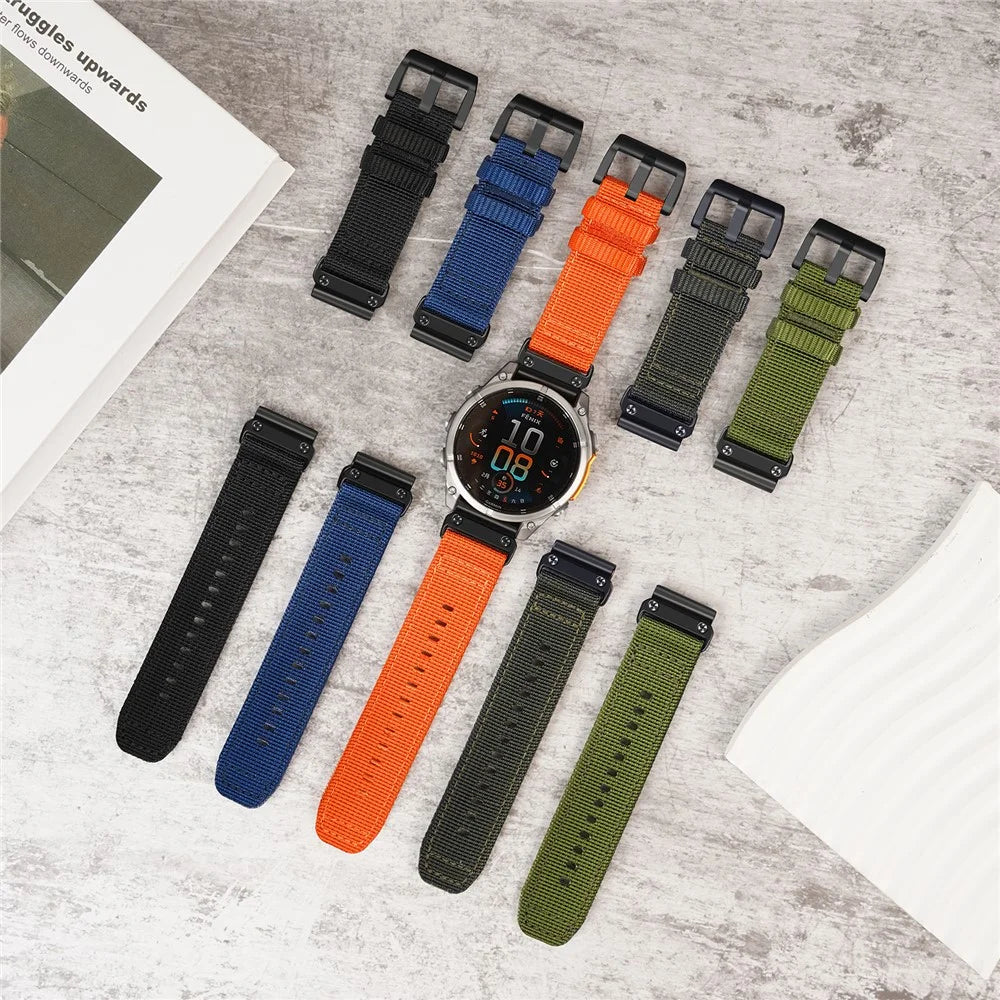 22mm Watch Band for Garmin Fenix 7 Pro 47mm / Fenix 8 47mm / Tactix 8 47mm Adjustable Nylon Strap - Black - 4