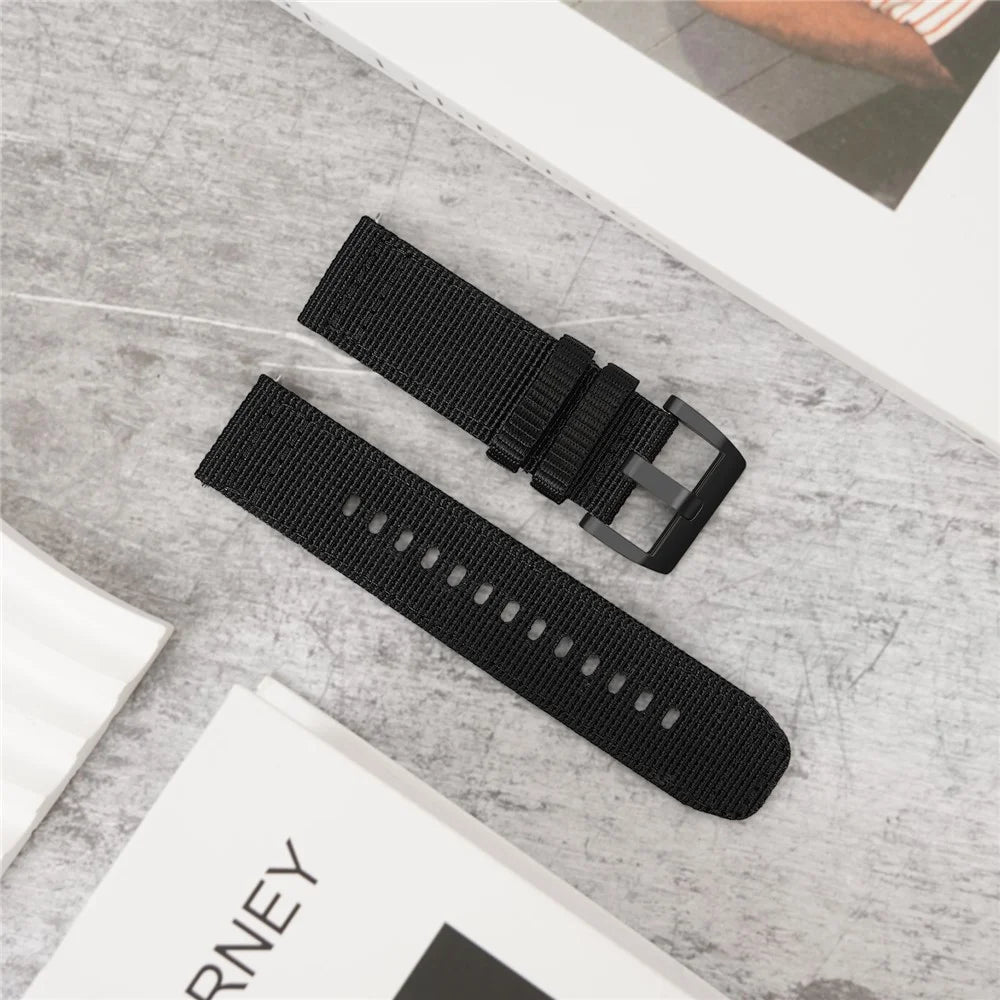20mm Watch Band for Samsung Galaxy Watch7 40mm / 44mm / Garmin Forerunner 165 Nylon Woven Strap - Black - 2