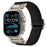 Wrist Band for Apple Watch Ultra 3 2 1 49mm / Series 11 10 46mm / 9 8 7 45mm / SE3 SE2 SE 6 5 4 44mm / 3 2 1 42mm Titanium Color Metal Connector Nylon Watch Strap - Black - 2
