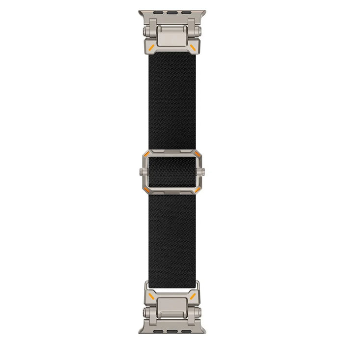Wrist Band for Apple Watch Ultra 3 2 1 49mm / Series 11 10 46mm / 9 8 7 45mm / SE3 SE2 SE 6 5 4 44mm / 3 2 1 42mm Titanium Color Metal Connector Nylon Watch Strap - Black - 7