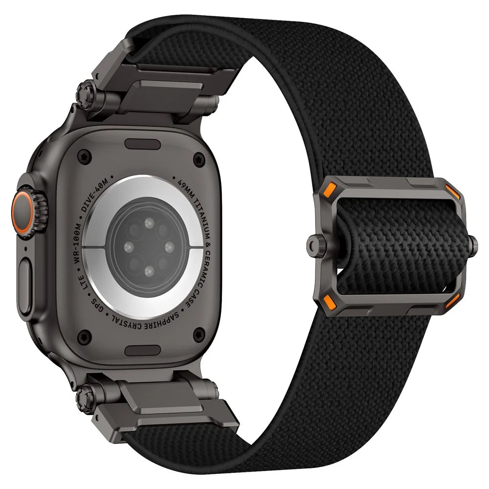 Wrist Band for Apple Watch Ultra 3 2 1 49mm / Series 11 10 46mm / 9 8 7 45mm / SE3 SE2 SE 6 5 4 44mm / 3 2 1 42mm Black Metal Connector Nylon Watch Strap - Black - 1